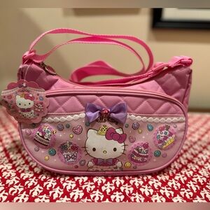 NWT Hello Kitty Pink Quilted Kids Shoulder Bag with Purple Bow